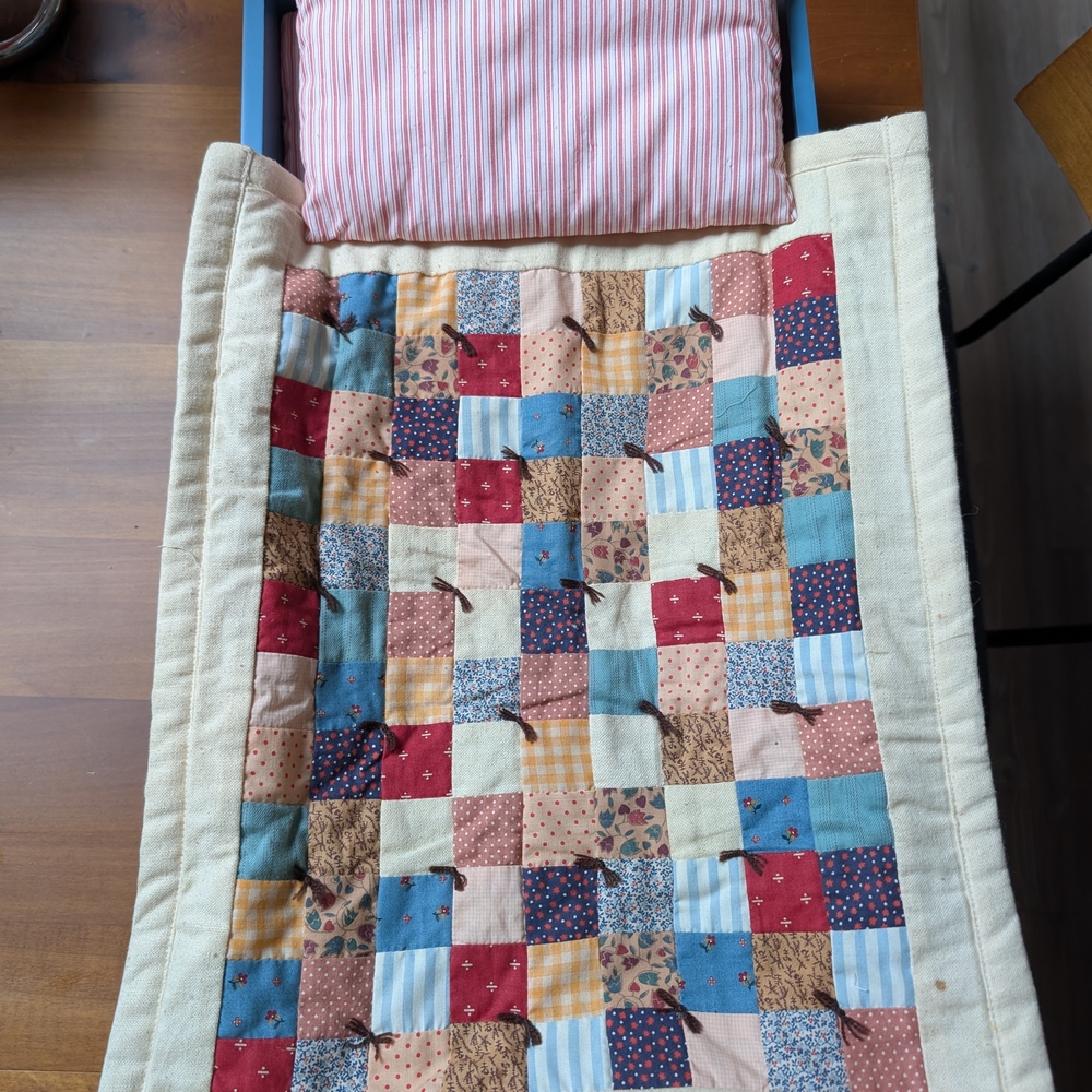 American Girl Doll- Patchwork Quilt Bedding Set With Wooden Bed